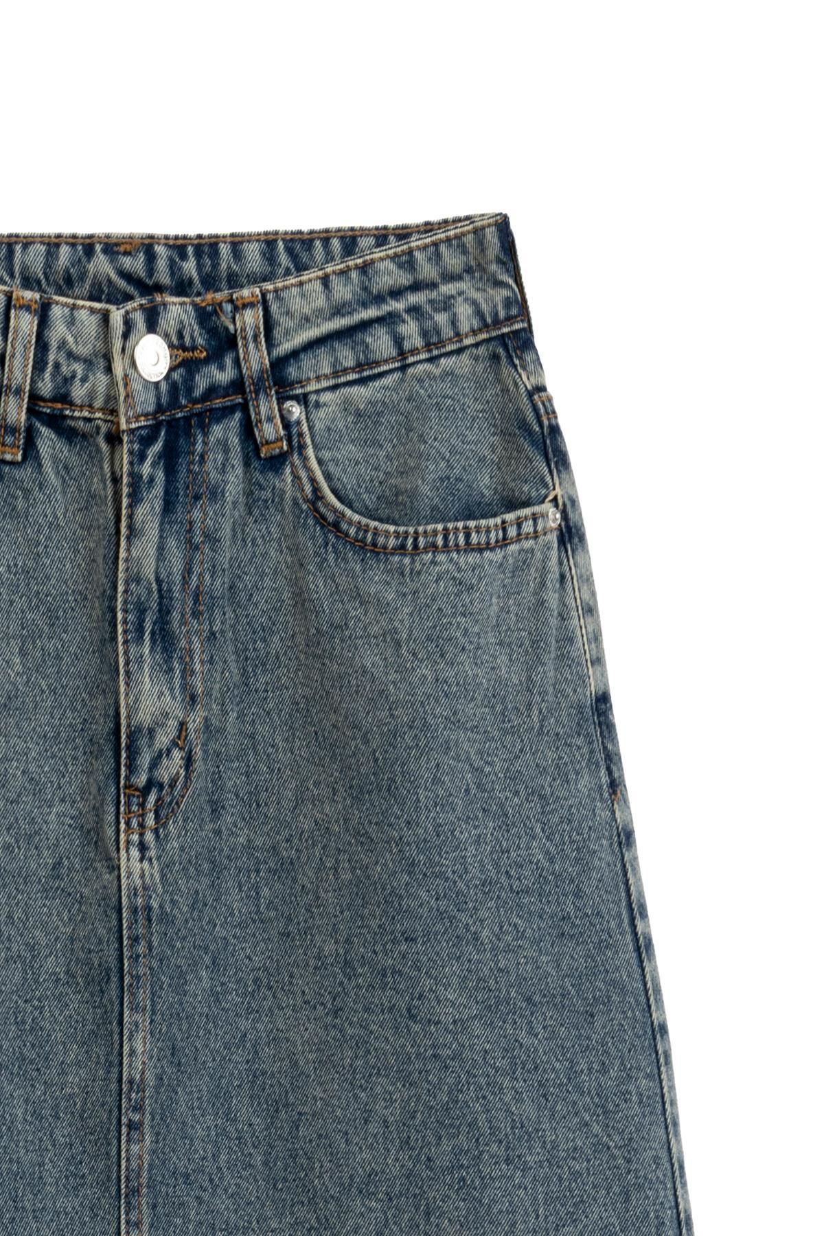 Uzun Çan Denim Etek Eskitme Kot Uzun Çan Denim Etek Eskitme Kot