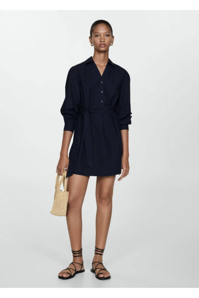 Kuşaklı gömlek elbise