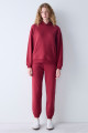 Bordo Kapüşonlu Oversize Şardonlu Sweatshirt