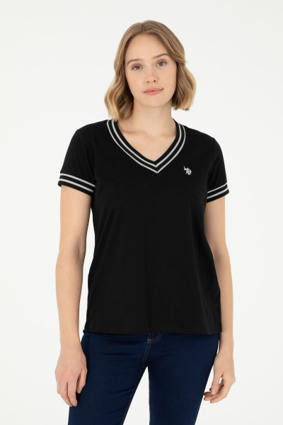 Kadın Siyah V Yaka Tişört 50285848-vr046 Kadın Siyah V Yaka Tişört 50285848-vr046