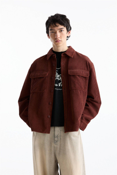 Soluk efektli fitilli kadife gömlek