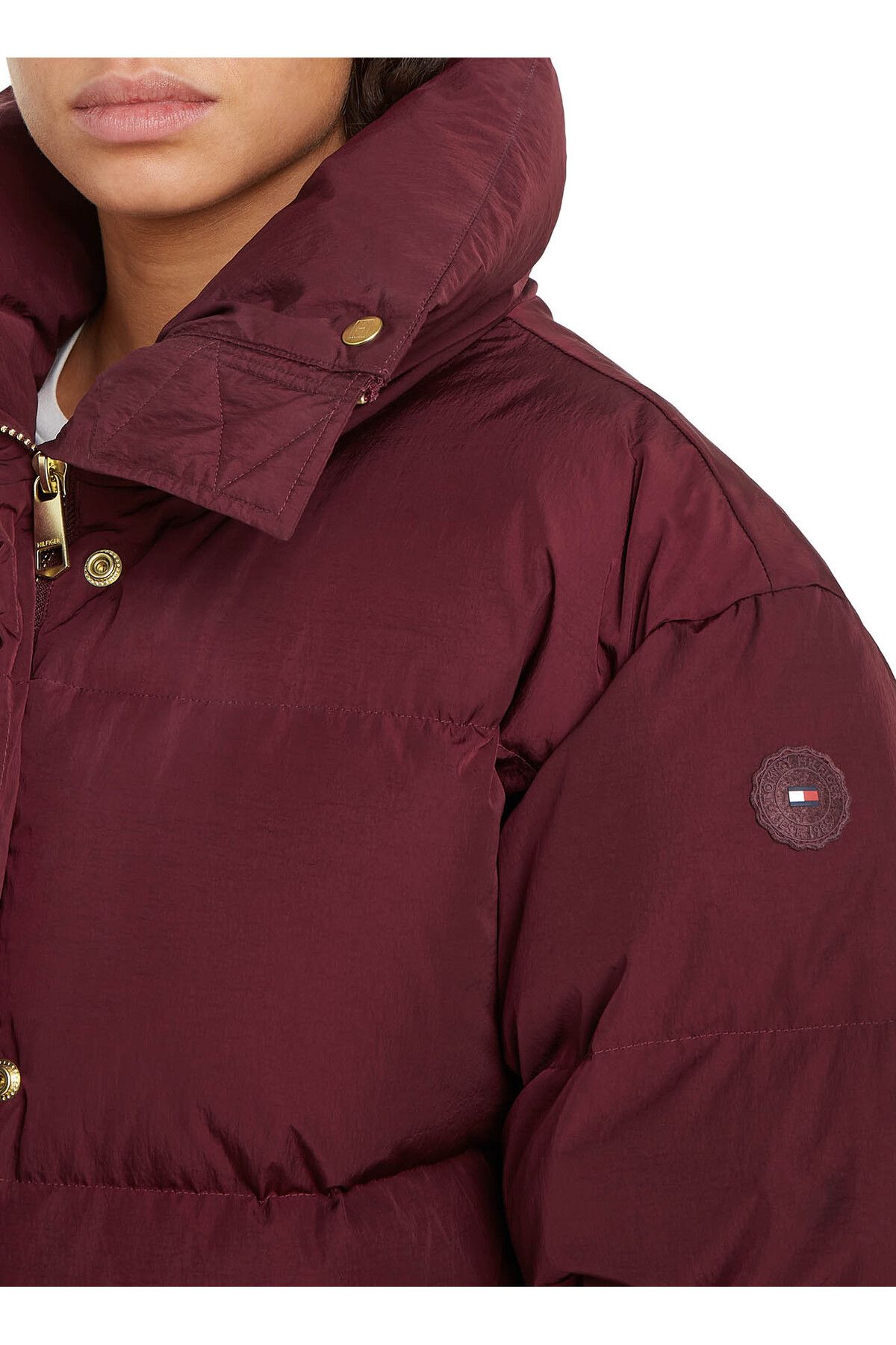 Bordo Kadın Şişme Mont GOLD BUTTON DOWN JACKET