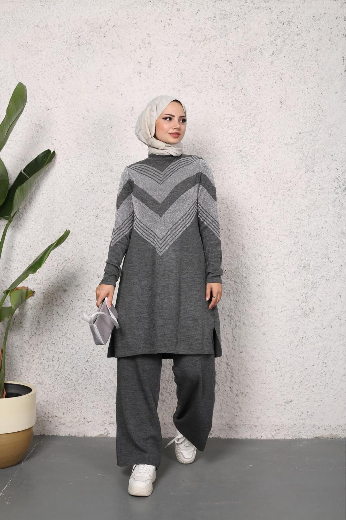 Simli Triko Tunik Pantolon Takım Simli Triko Tunik Pantolon Takım