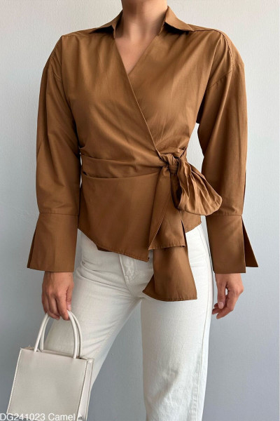 Kadın Yandan Bağlamalı Düz Gömlek Kadın Yandan Bağlamalı Düz Gömlek