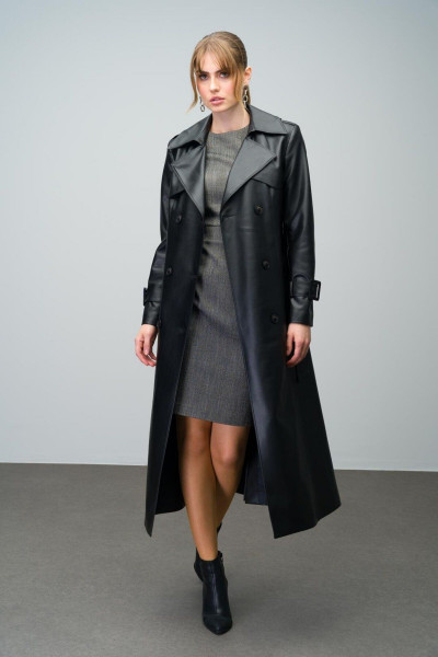 Pelerin ve Apolet Detaylı Kruvaze Deri Trençkot SİYAH 6608 Pelerin ve Apolet Detaylı Kruvaze Deri Trençkot SİYAH 6608