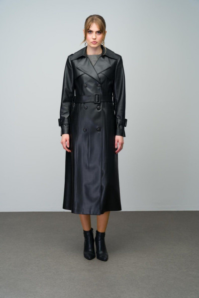 Pelerin ve Apolet Detaylı Kruvaze Deri Trençkot SİYAH 6608 Pelerin ve Apolet Detaylı Kruvaze Deri Trençkot SİYAH 6608