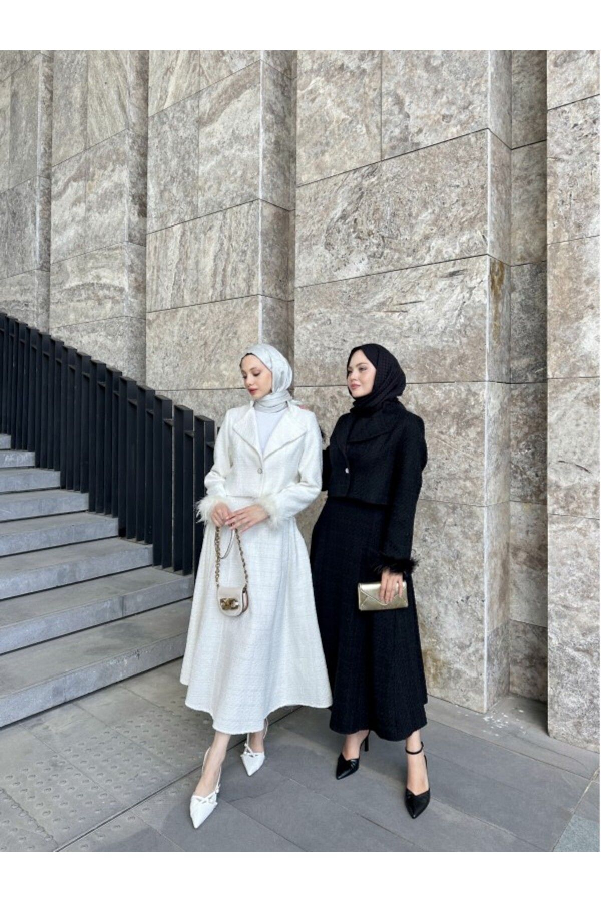 Kadın Tüvit Kumaş Şık Ceket Ve Etek Takım Siyah Kadın Tüvit Kumaş Şık Ceket Ve Etek Takım Siyah