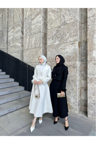 Kadın Tüvit Kumaş Şık Ceket Ve Etek Takım Siyah Kadın Tüvit Kumaş Şık Ceket Ve Etek Takım Siyah