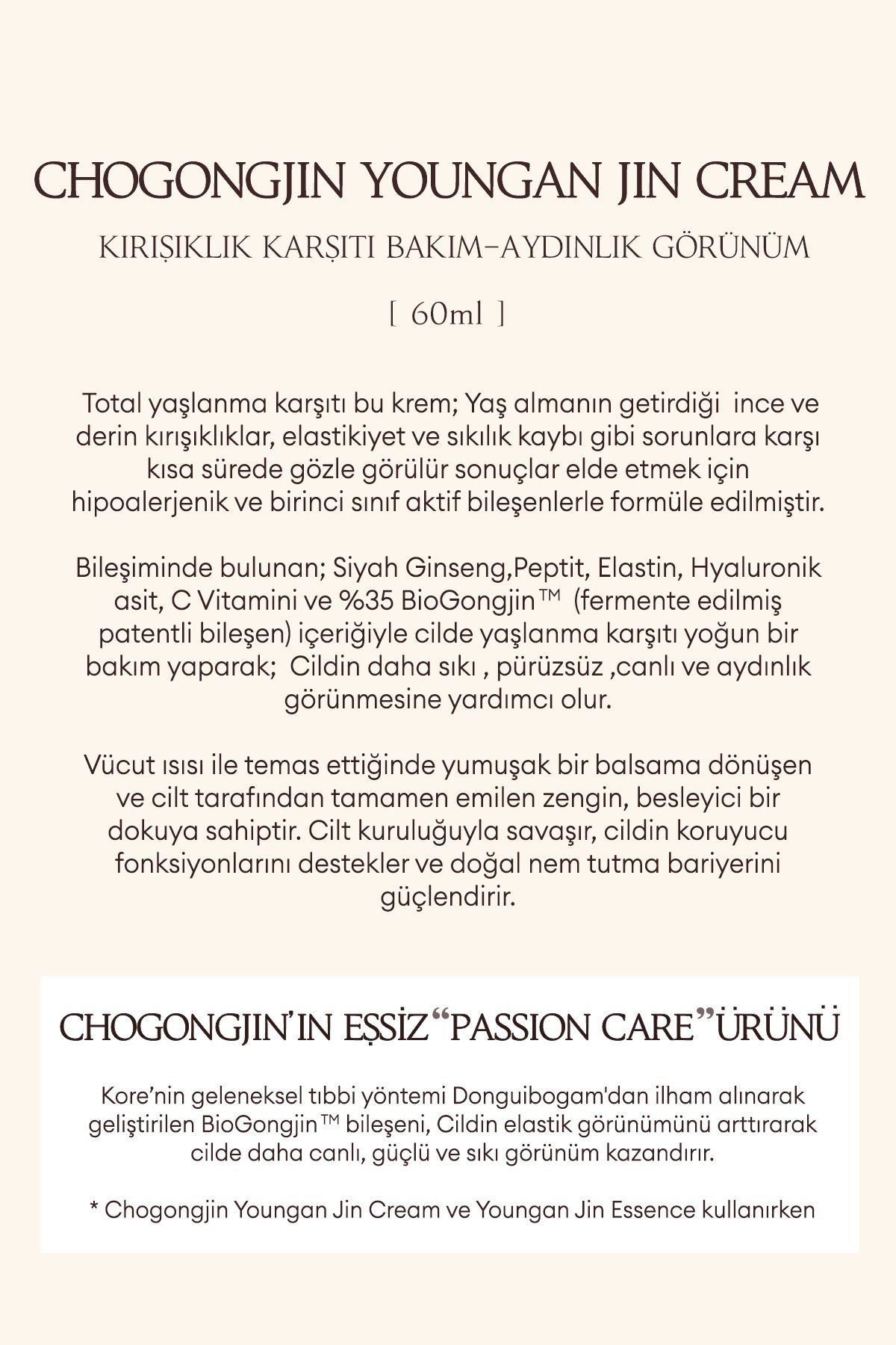 Total Yaşlanma ve Kırışıklık Karşıtı Bakım Sunan Krem CHOGONGJIN Youngan Jin Cream