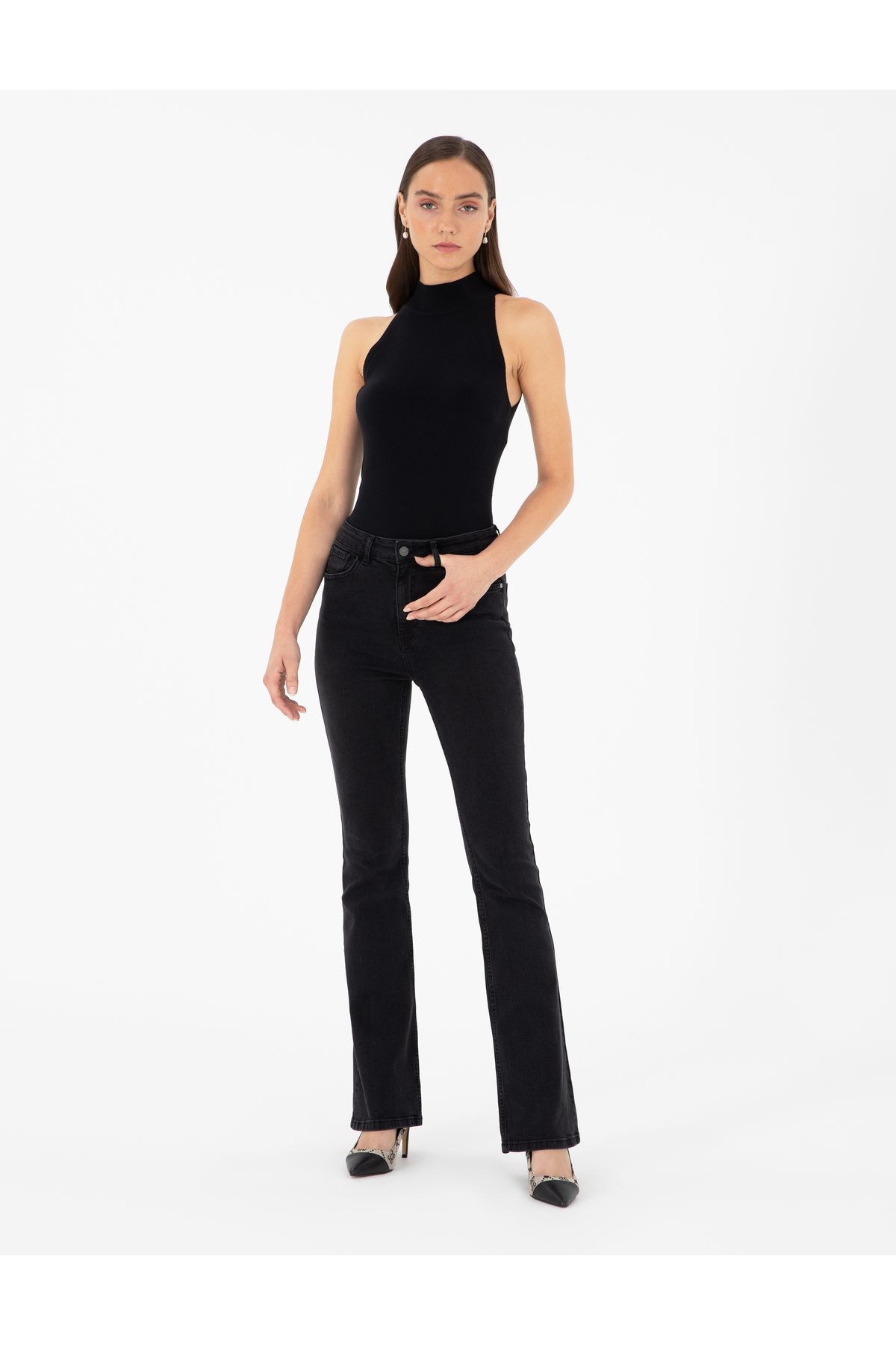 Siyah Skinny Flare Jean Pantolon 50294367-vr046