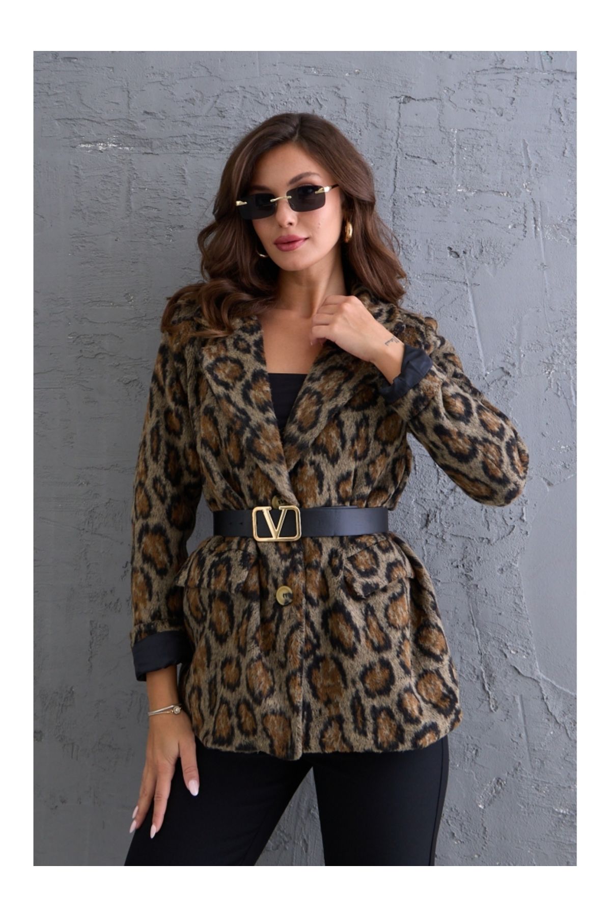 Leopar Kemerli Premium Kaşe Ceket Leopar Kemerli Premium Kaşe Ceket