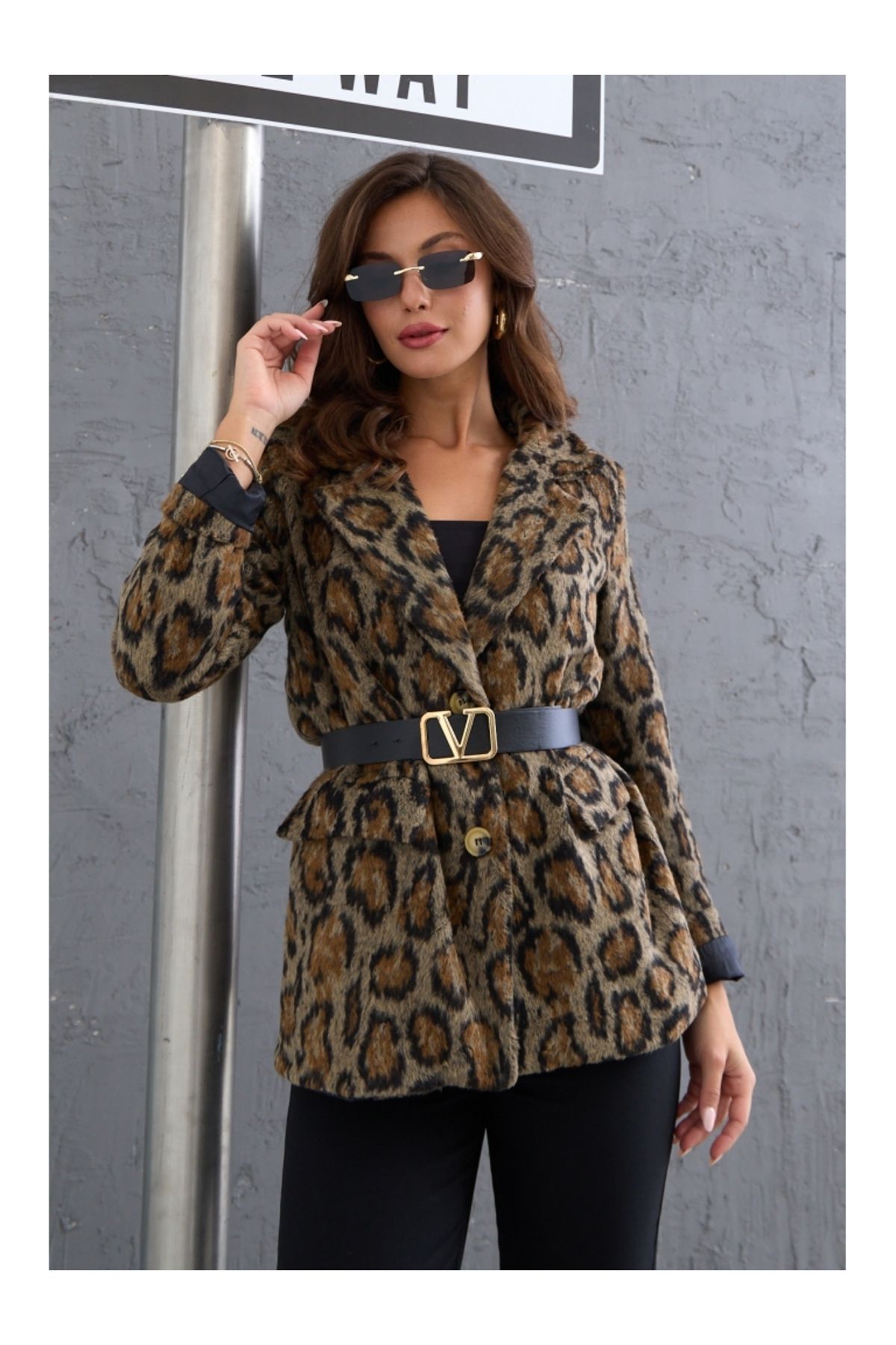 Leopar Kemerli Premium Kaşe Ceket Leopar Kemerli Premium Kaşe Ceket
