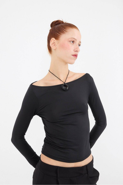 Kayık Yaka Uzun Kollu Basic Bluz B10334-s2 Kayık Yaka Uzun Kollu Basic Bluz B10334-s2