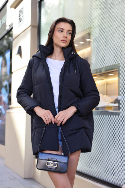 Kapüşonlu Oversize Şişme Mont - Lacivert Kapüşonlu Oversize Şişme Mont - Lacivert