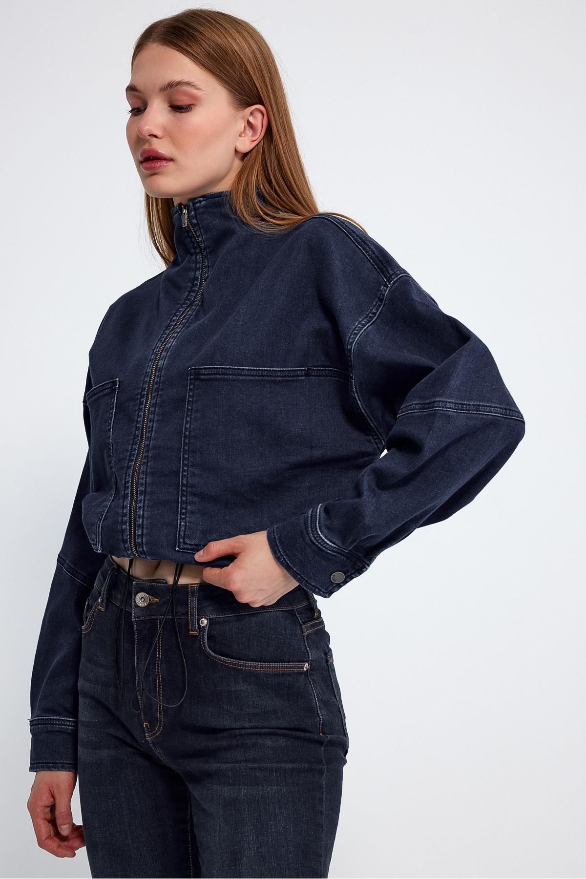 Kadın Marla Dark Blue Oversize Geniş Kesim Jean Ceket