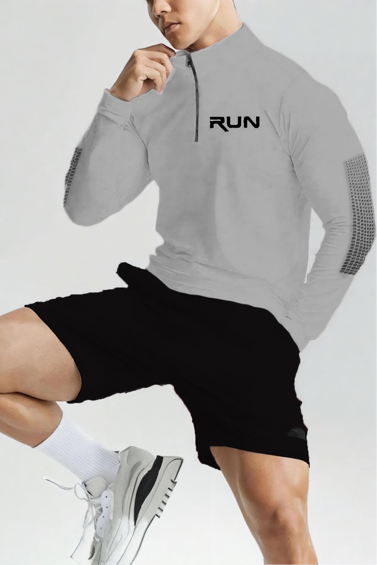 Ghassy Co. Erkek Running Hızlı Kuruma Nem Emici Teknik Performan Uzun Kollu T-shirt