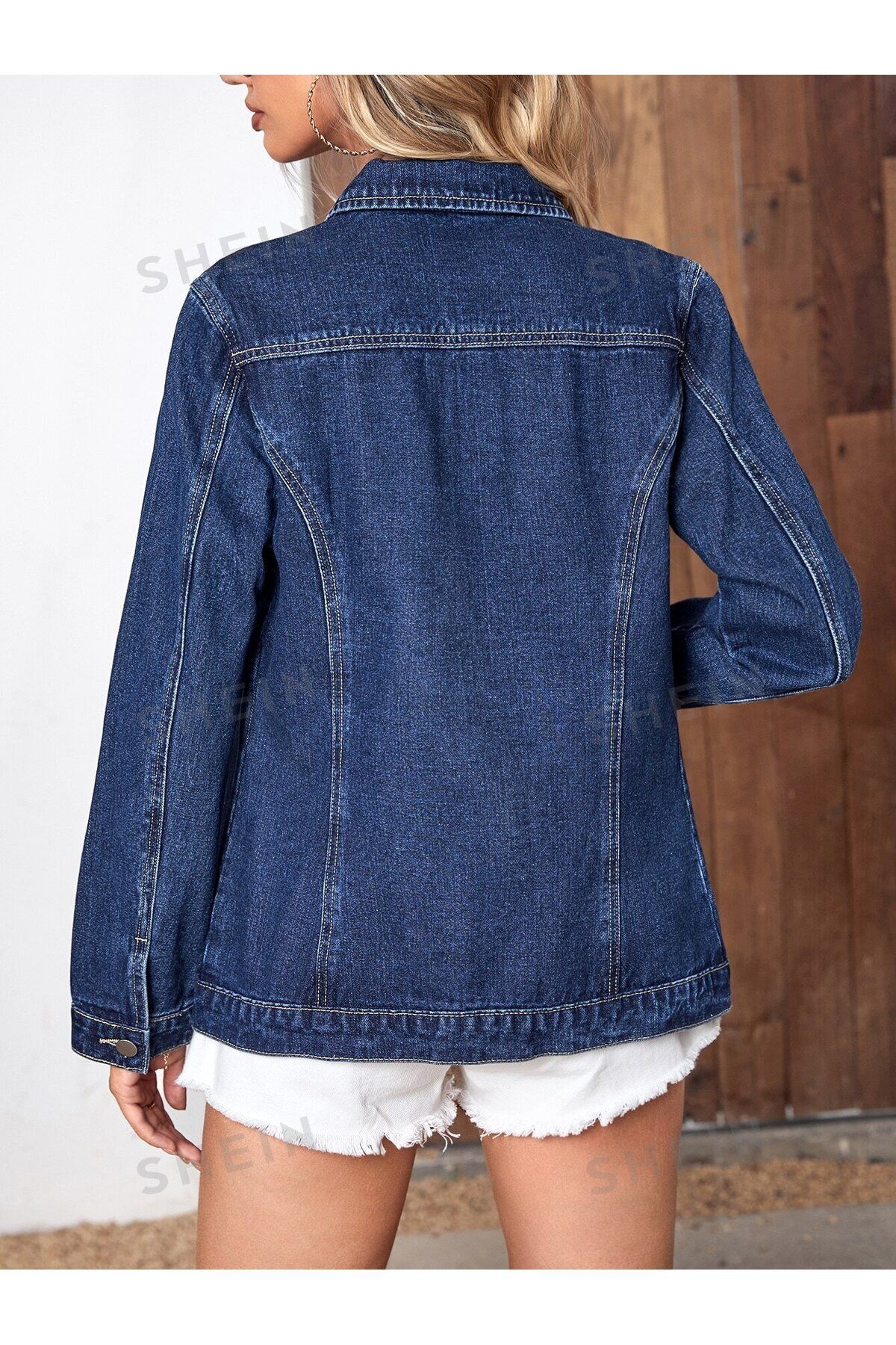 Kadın Slim Fit Denim Kot Ceket Lacivert Kadın Slim Fit Denim Kot Ceket Lacivert