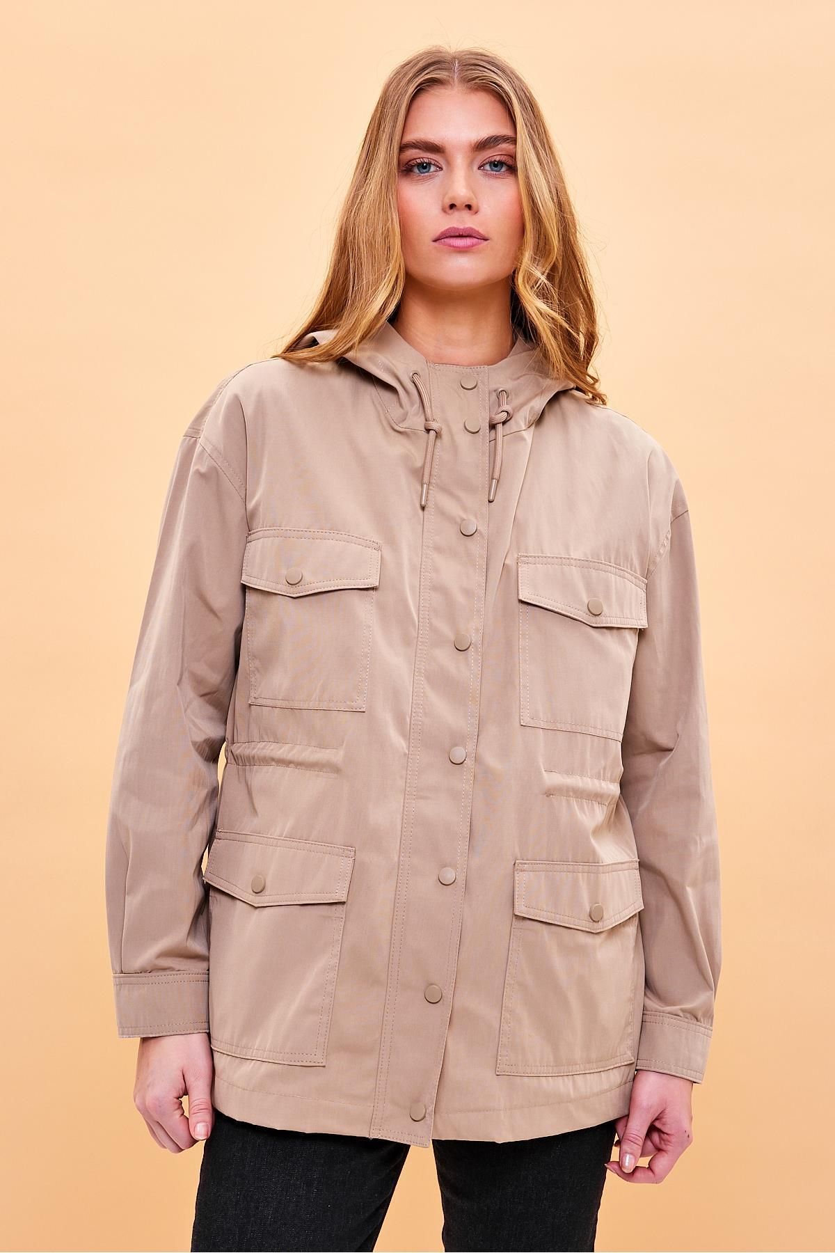 Kadın Sharon Taba Kapüşonlu Gabardin Parka Kadın Sharon Taba Kapüşonlu Gabardin Parka