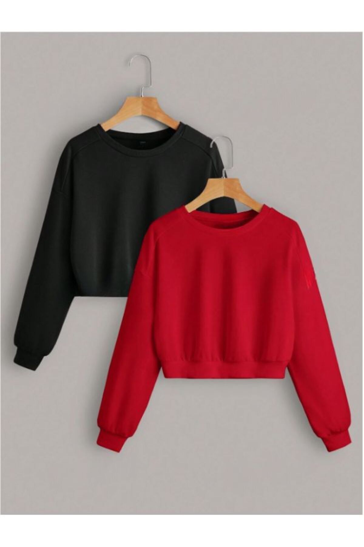 Kadın 2'li Bisiklet Yaka Crop Sweatshirt