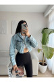 Kapüşonlu Crop Denim Ceket Kapüşonlu Crop Denim Ceket