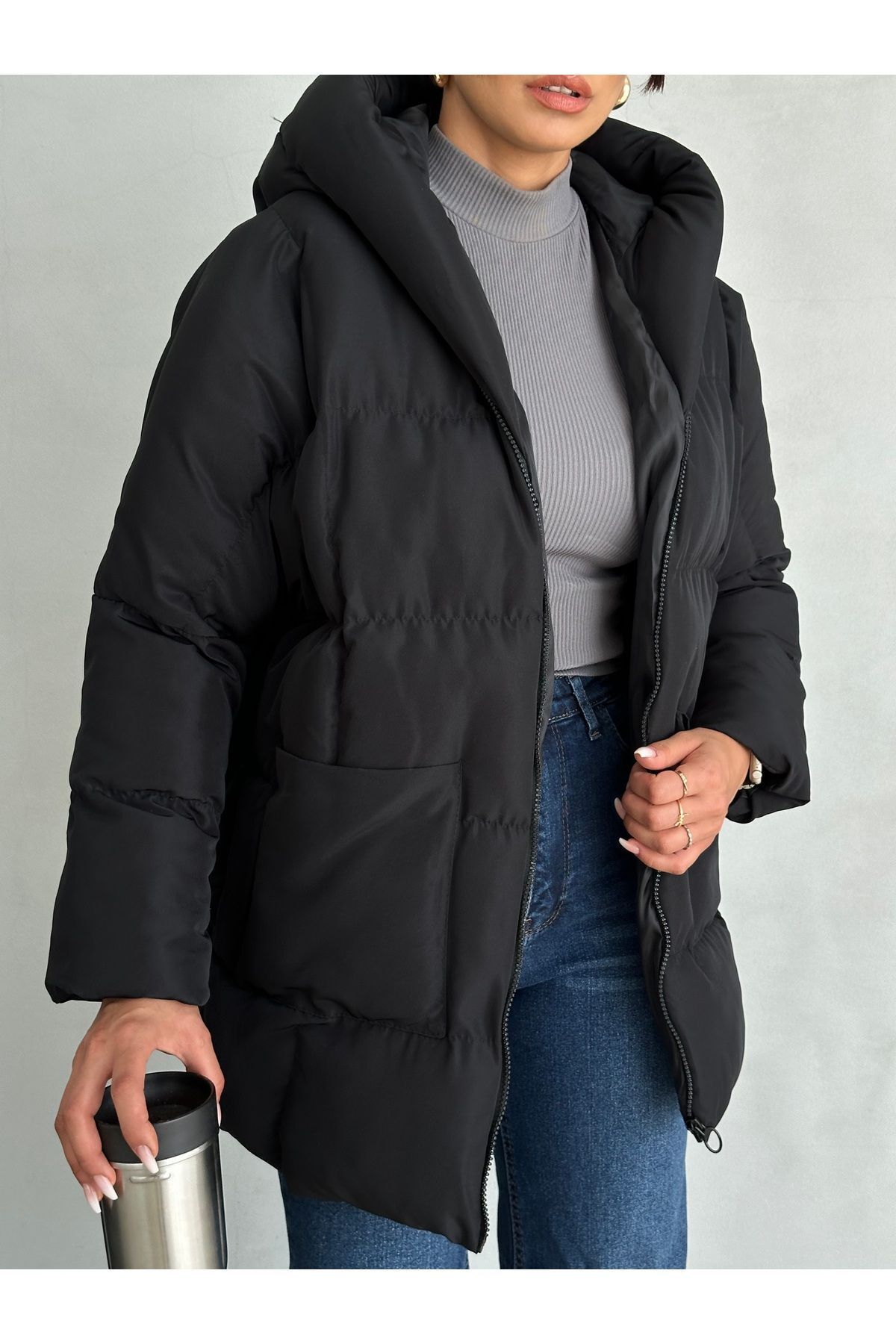 Puffer Yarasa Şişme Siyah Oversize Mont Puffer Yarasa Şişme Siyah Oversize Mont