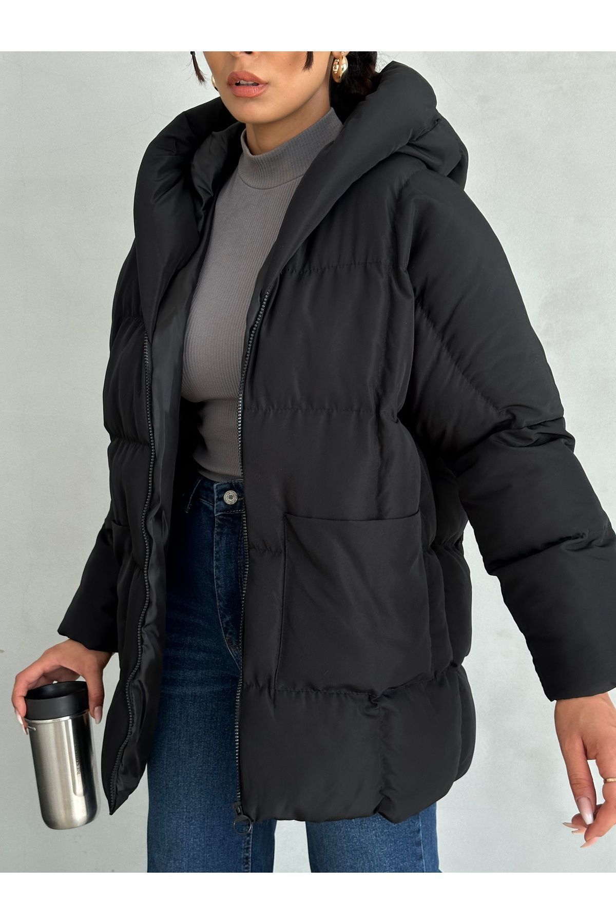 Puffer Yarasa Şişme Siyah Oversize Mont Puffer Yarasa Şişme Siyah Oversize Mont