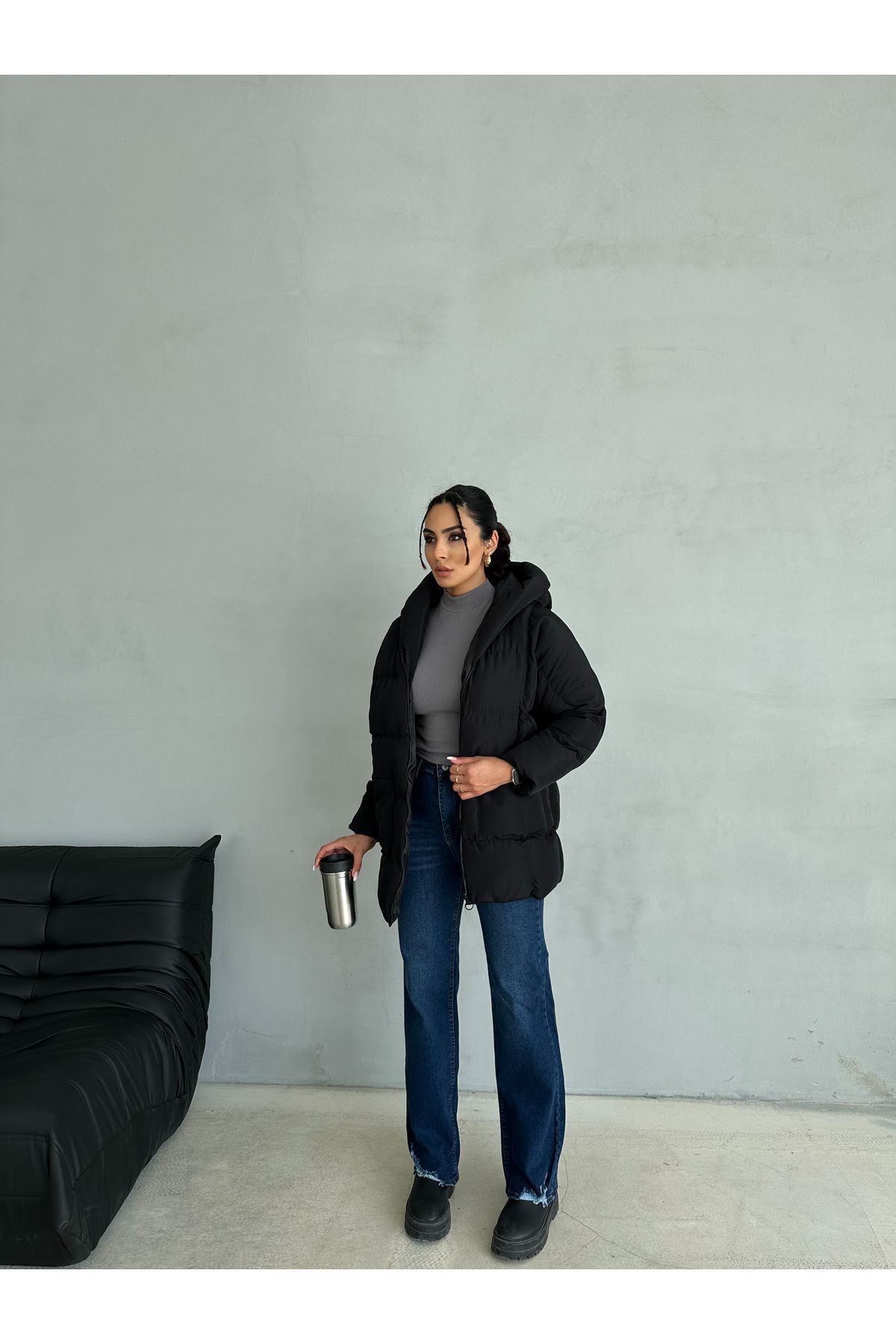 Puffer Yarasa Şişme Siyah Oversize Mont Puffer Yarasa Şişme Siyah Oversize Mont