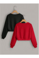 Kadın 2'li Bisiklet Yaka Crop Sweatshirt