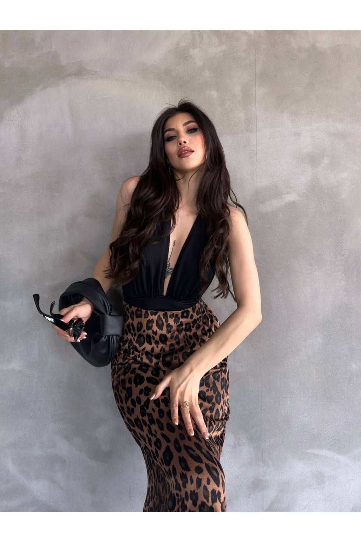 Leopar Uzun Saten Etek Leopar Uzun Saten Etek