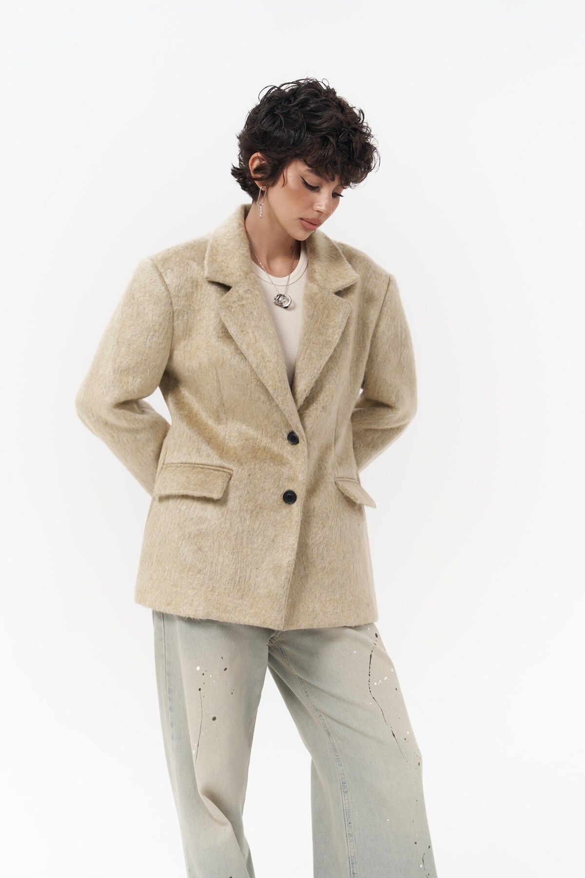 Mai Collection Monday Bej Dar Kesim Blazer Mai Collection Monday Bej Dar Kesim Blazer