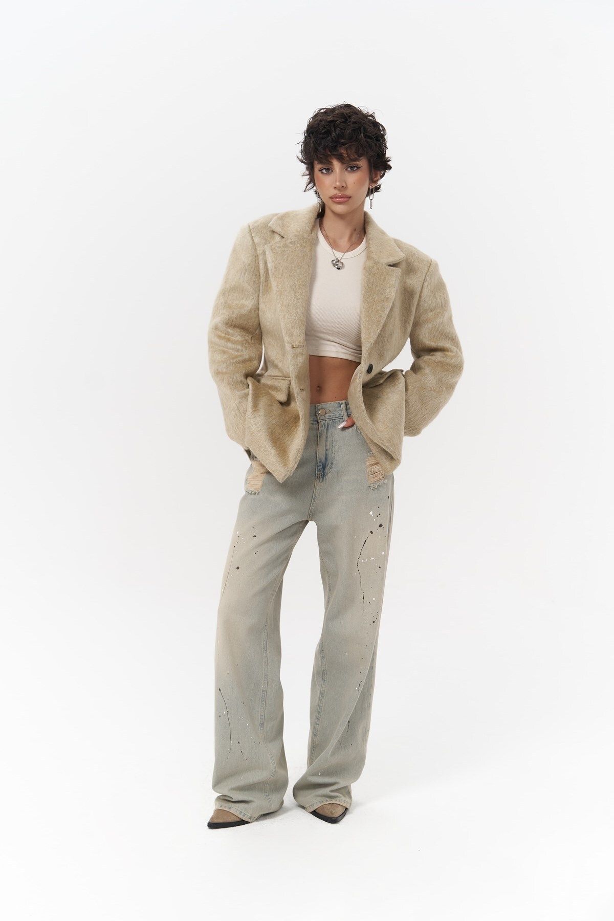Mai Collection Monday Bej Dar Kesim Blazer Mai Collection Monday Bej Dar Kesim Blazer