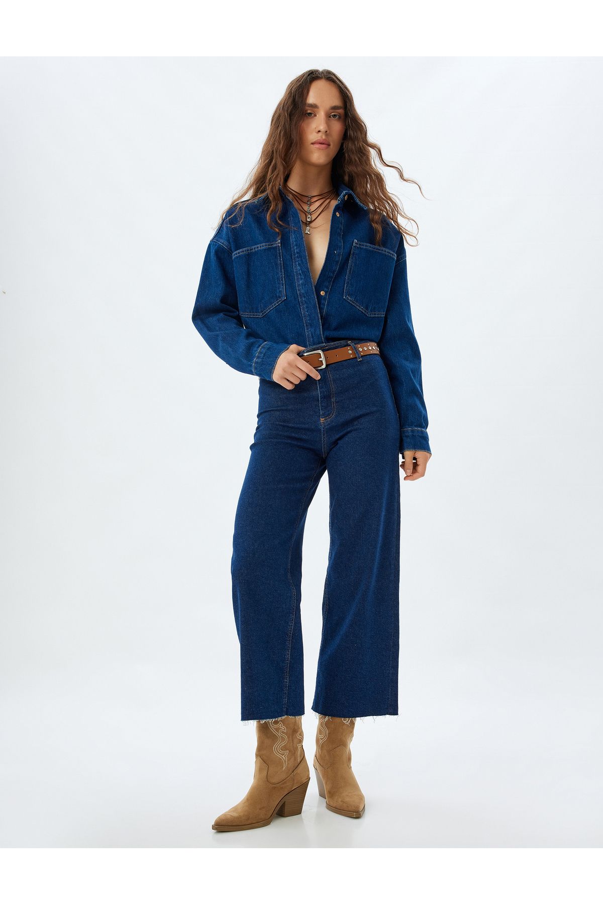 Kısa Paça Kot Pantolon Normal Bel Düğmeli Cepli - Culotte Jeans Kısa Paça Kot Pantolon Normal Bel Düğmeli Cepli - Culotte Jeans