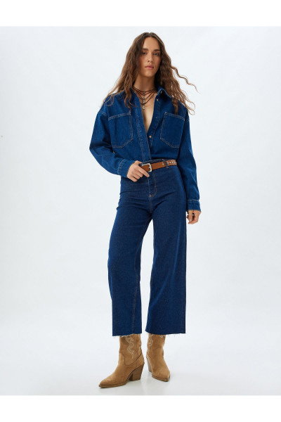 Kısa Paça Kot Pantolon Normal Bel Düğmeli Cepli - Culotte Jeans Kısa Paça Kot Pantolon Normal Bel Düğmeli Cepli - Culotte Jeans