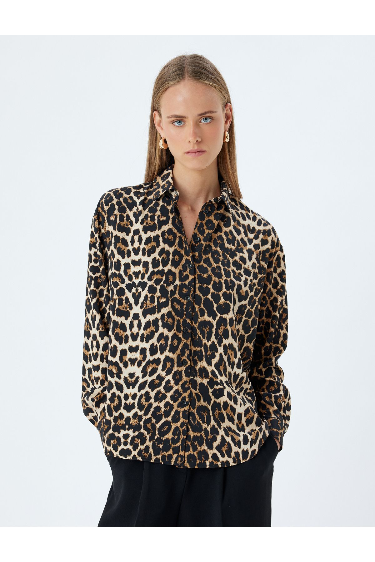 Leopar Gömlek Uzun Kollu Krep Kumaş Leopar Gömlek Uzun Kollu Krep Kumaş