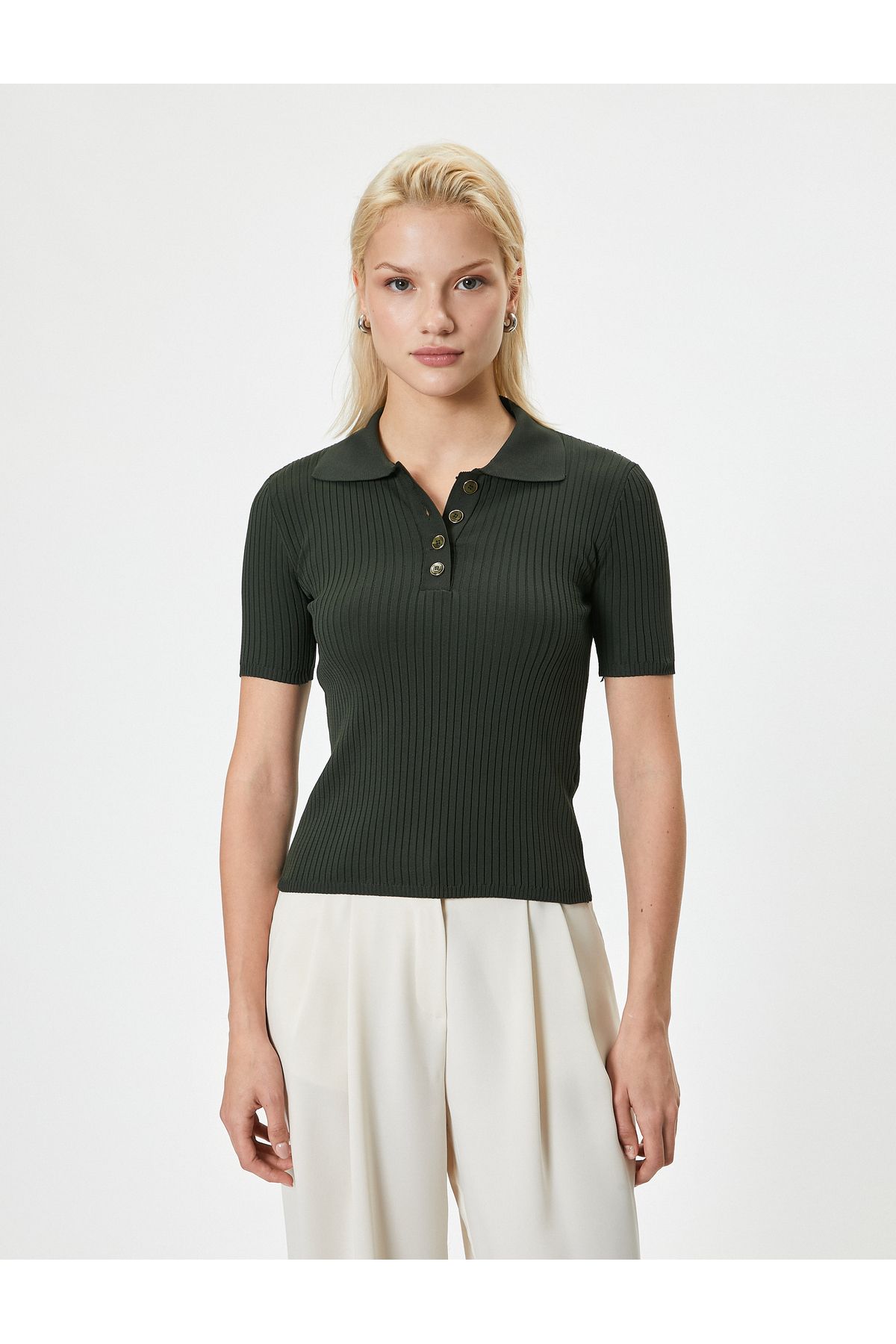 Polo Yaka Kazak Kısa Kollu Düğme Detaylı Kaşkorse Slim Fit Polo Yaka Kazak Kısa Kollu Düğme Detaylı Kaşkorse Slim Fit