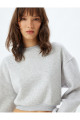 Basic Crop Sweatshirt Bisiklet Yaka Üç İplik Şardonlu