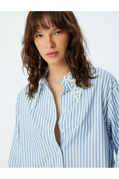 Oversize Gömlek Dantel Yaka Uzun Kollu Oversize Gömlek Dantel Yaka Uzun Kollu