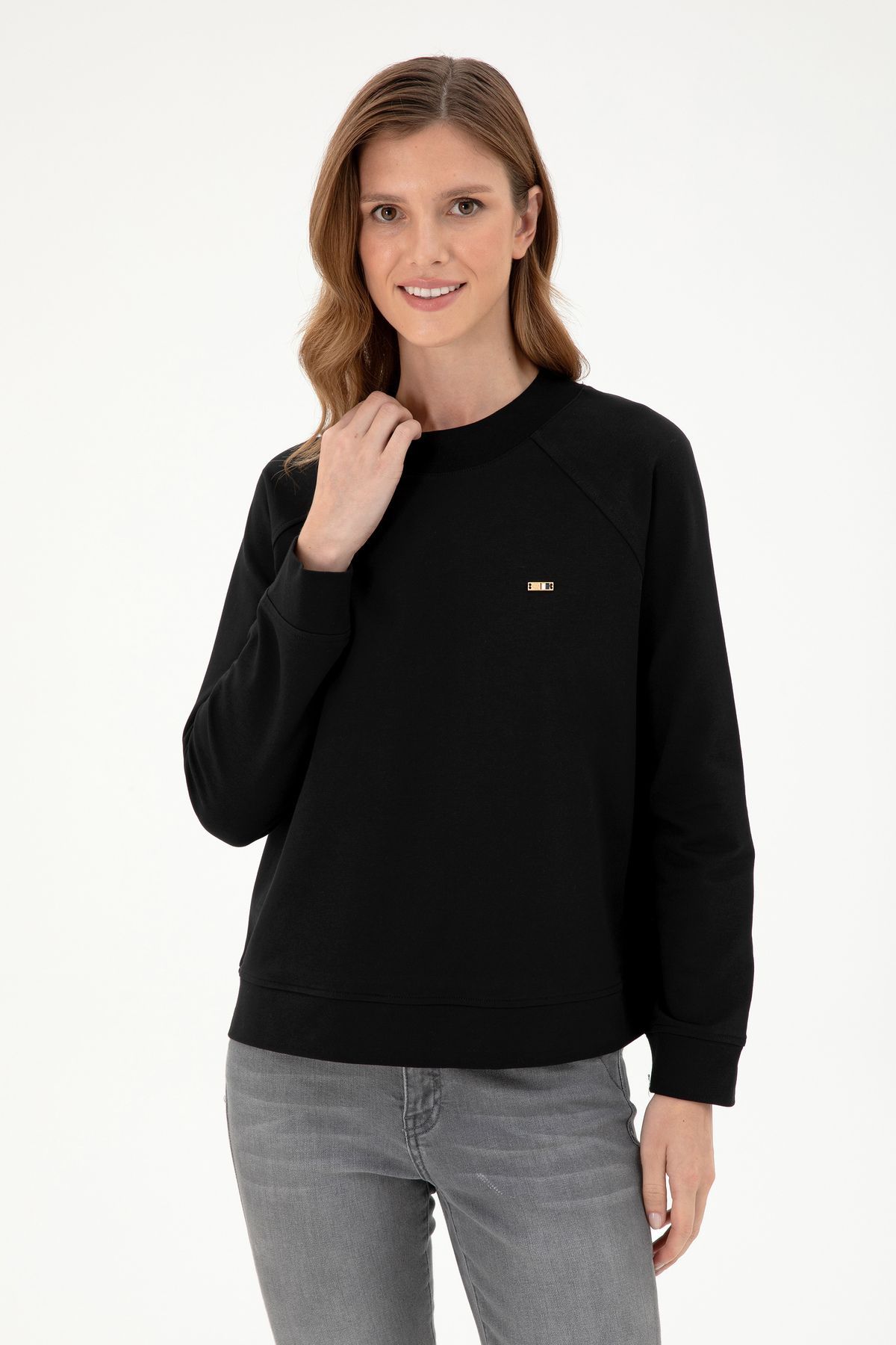 Kadın Siyah Bisiklet Yaka Sweatshirt 50296903-vr046