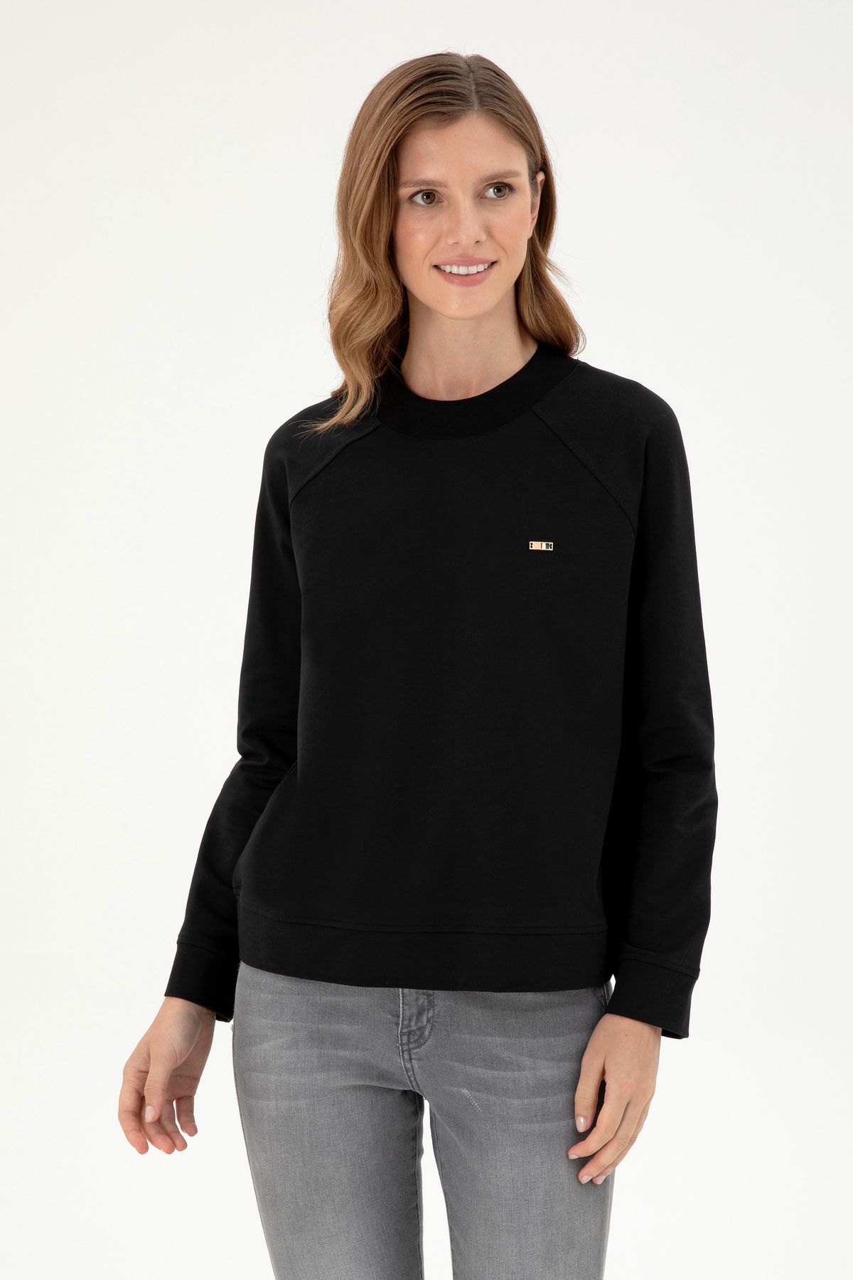 Kadın Siyah Bisiklet Yaka Sweatshirt 50296903-vr046