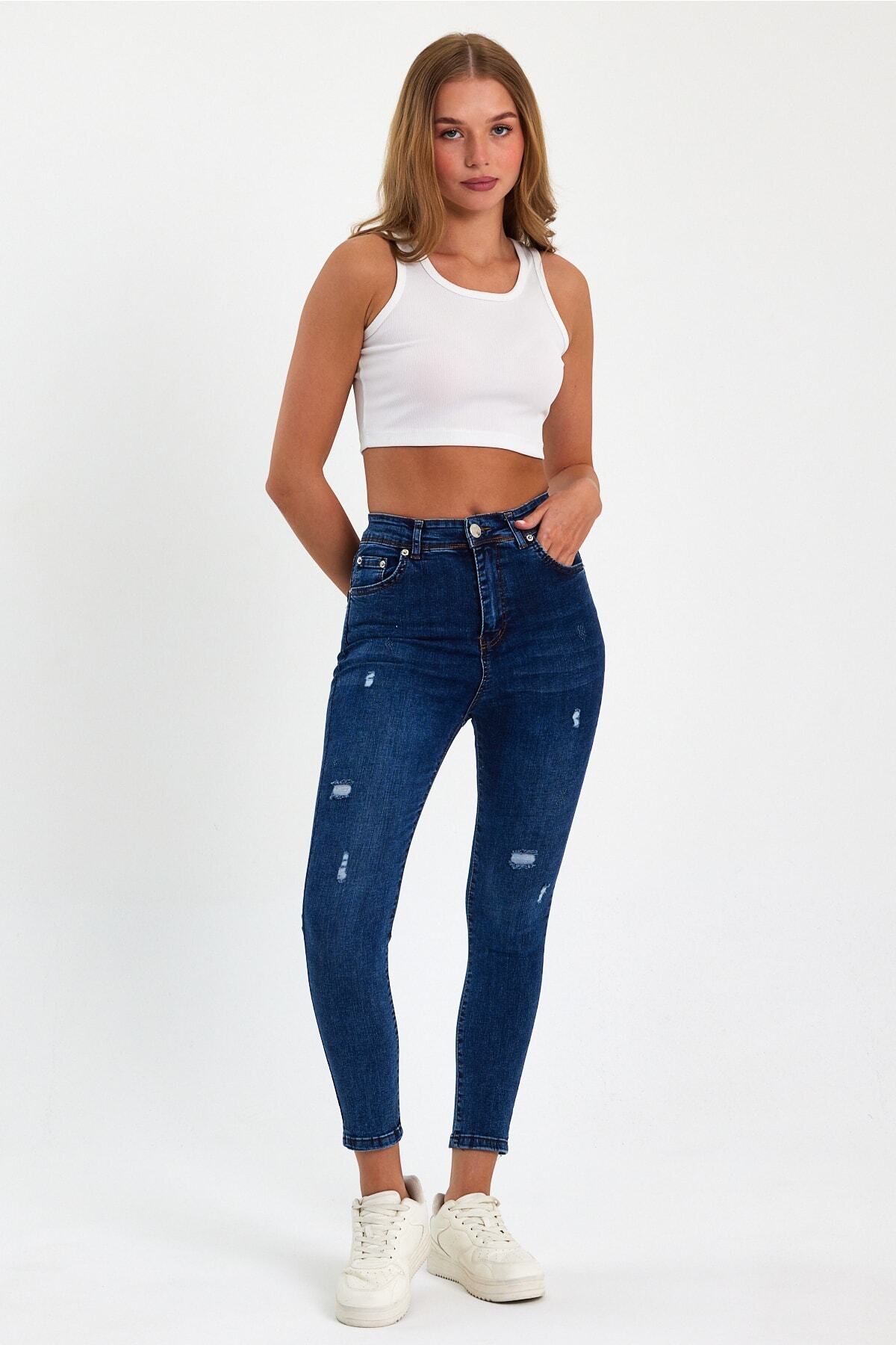 Yüksek Bel Dar Paça Power Likra Toparlayıcı Lazer Yırtık Detaylı Süper Skinny Likralı Kot Pantalon Yüksek Bel Dar Paça Power Likra Toparlayıcı Lazer Yırtık Detaylı Süper Skinny Likralı Kot Pantalon