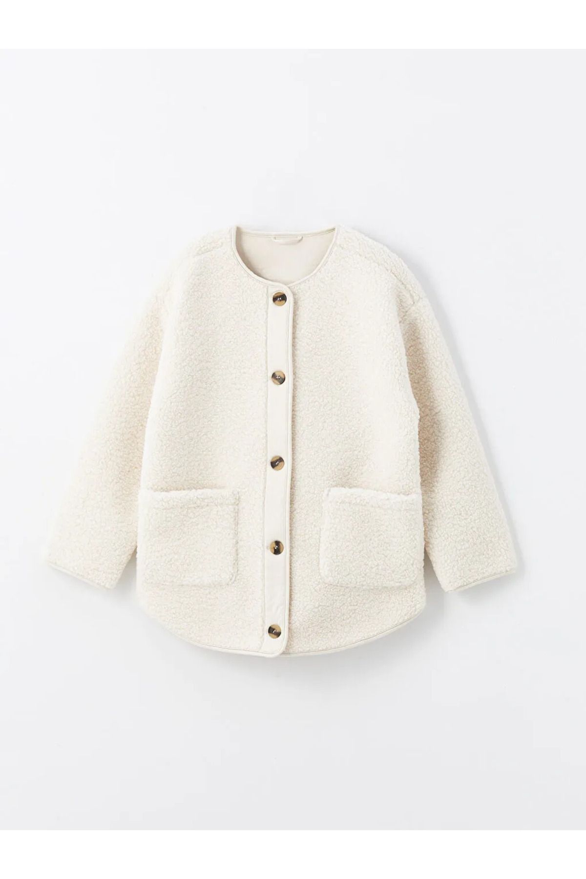 LCW Modest Bej Bisiklet Yaka Düz Oversize Kadın Teddy Mont LCW Modest Bej Bisiklet Yaka Düz Oversize Kadın Teddy Mont