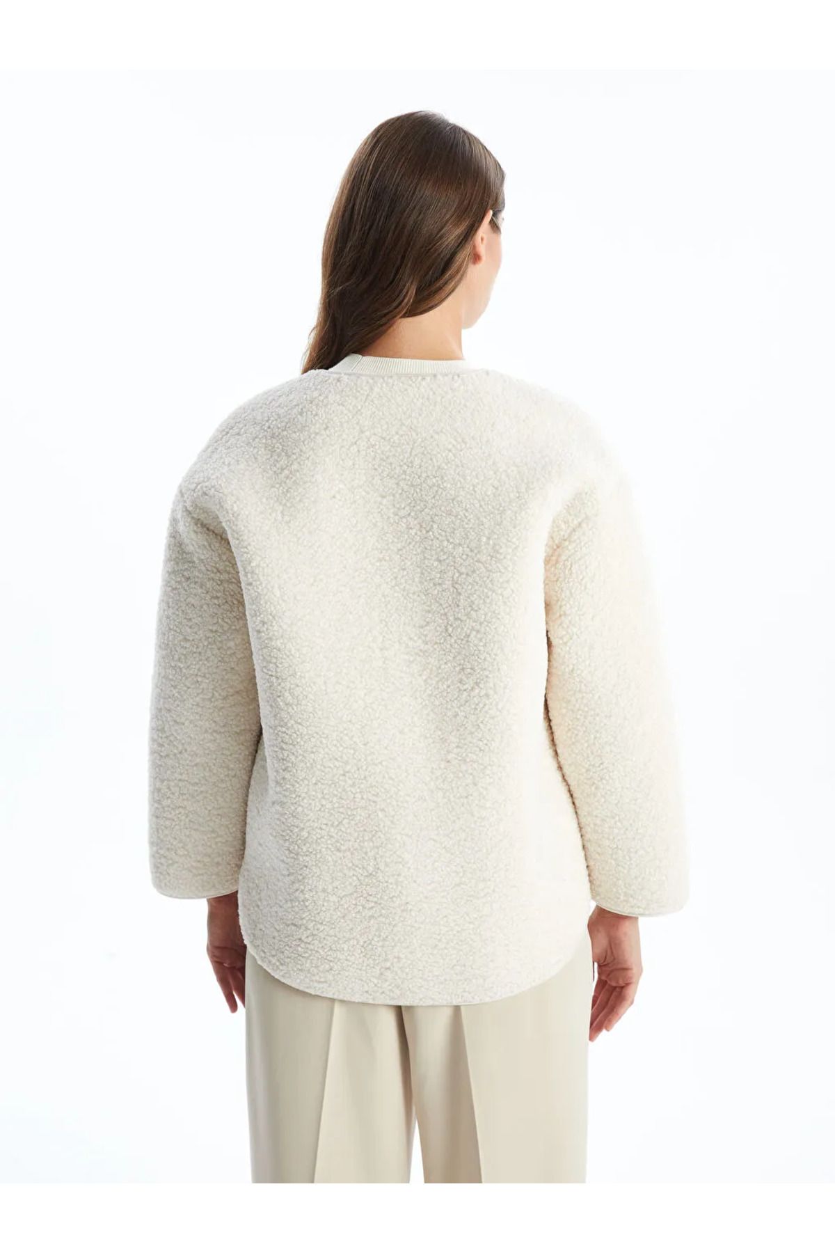 LCW Modest Bej Bisiklet Yaka Düz Oversize Kadın Teddy Mont LCW Modest Bej Bisiklet Yaka Düz Oversize Kadın Teddy Mont