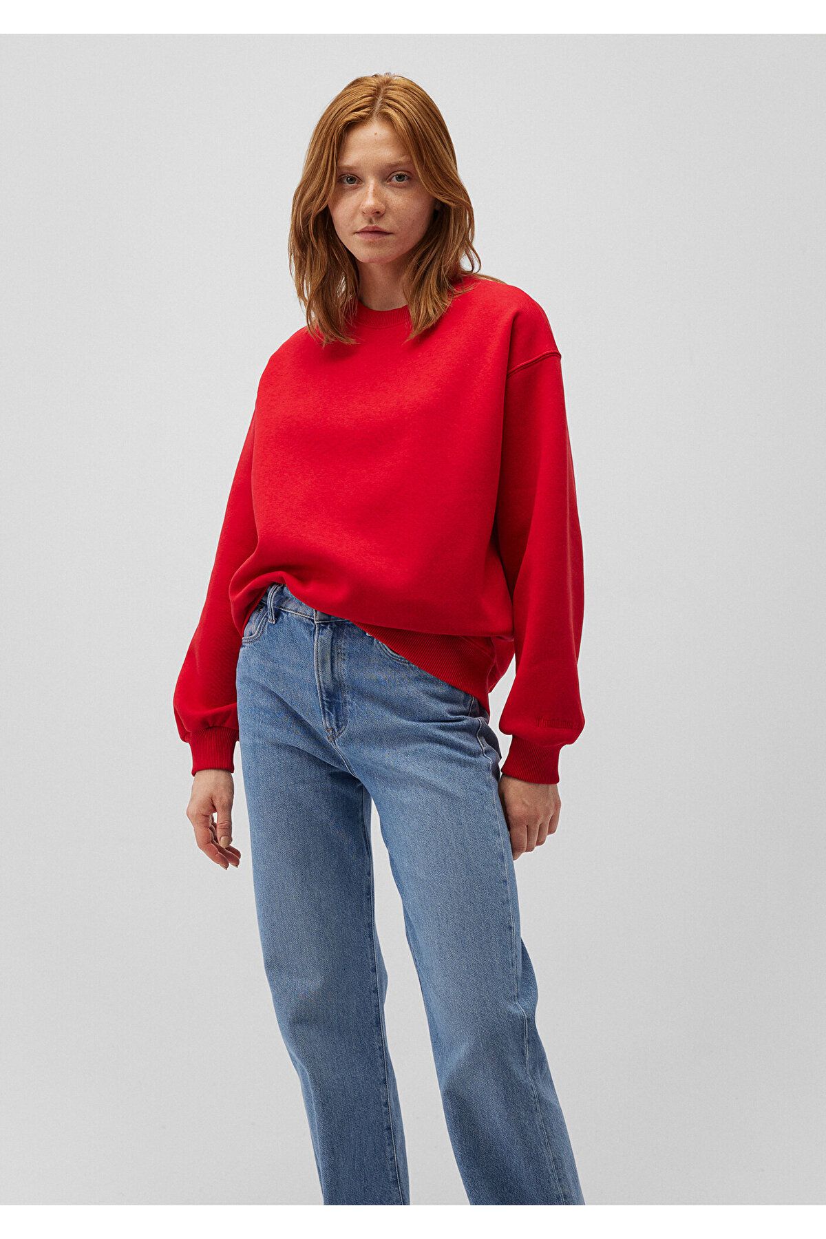 Bisiklet Yaka Kırmızı Basic Sweatshirt 1610198-80791