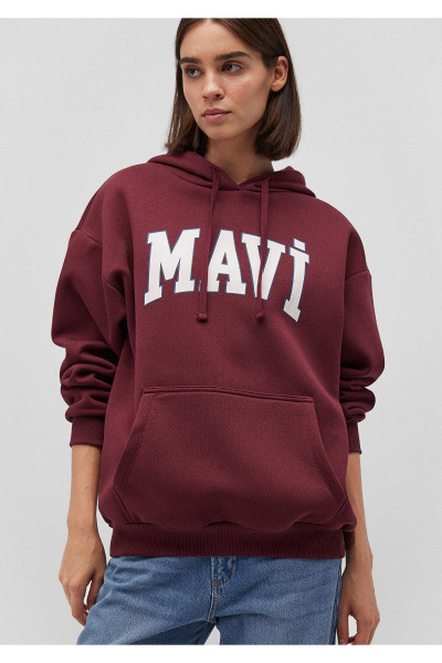 Logo Baskılı Kapüşonlu Bordo Sweatshirt 1600361-85493 Logo Baskılı Kapüşonlu Bordo Sweatshirt 1600361-85493