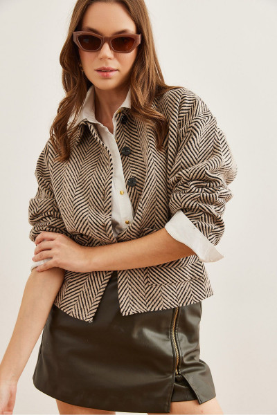 Kadın Verev Taş Çift Cepli Kaşe Astarsız Ceket CKT-19000391