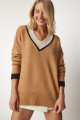 V Yaka Oversize Triko Kazak BİSKÜVİ LBV0048 V Yaka Oversize Triko Kazak BİSKÜVİ LBV0048
