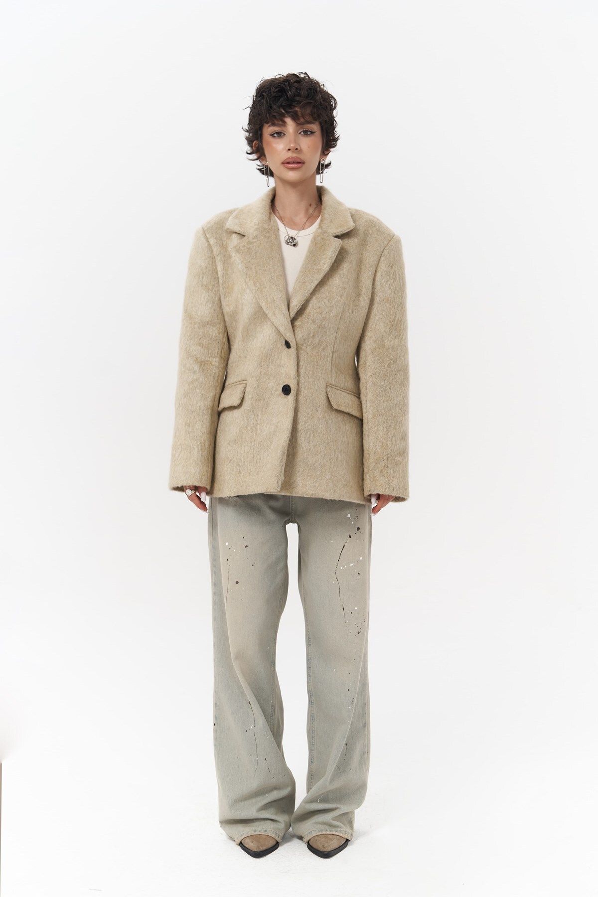 Mai Collection Monday Bej Dar Kesim Blazer Mai Collection Monday Bej Dar Kesim Blazer