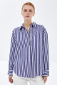 Lacivert-beyaz Çizgili Basic Oversize Gömlek Lacivert-beyaz Çizgili Basic Oversize Gömlek