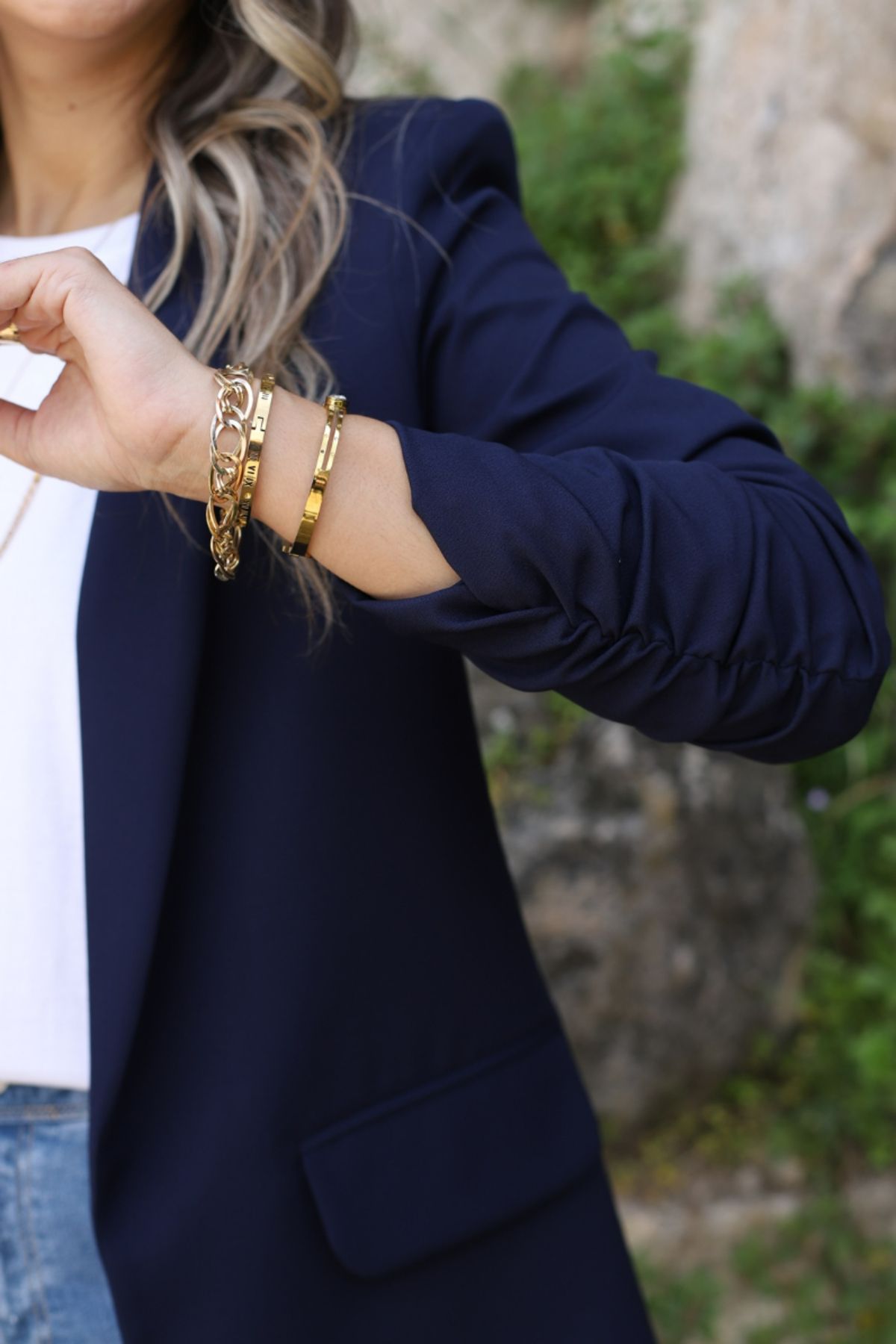 Lacivert Kol Büzgü Detay Blazer Lacivert Kol Büzgü Detay Blazer