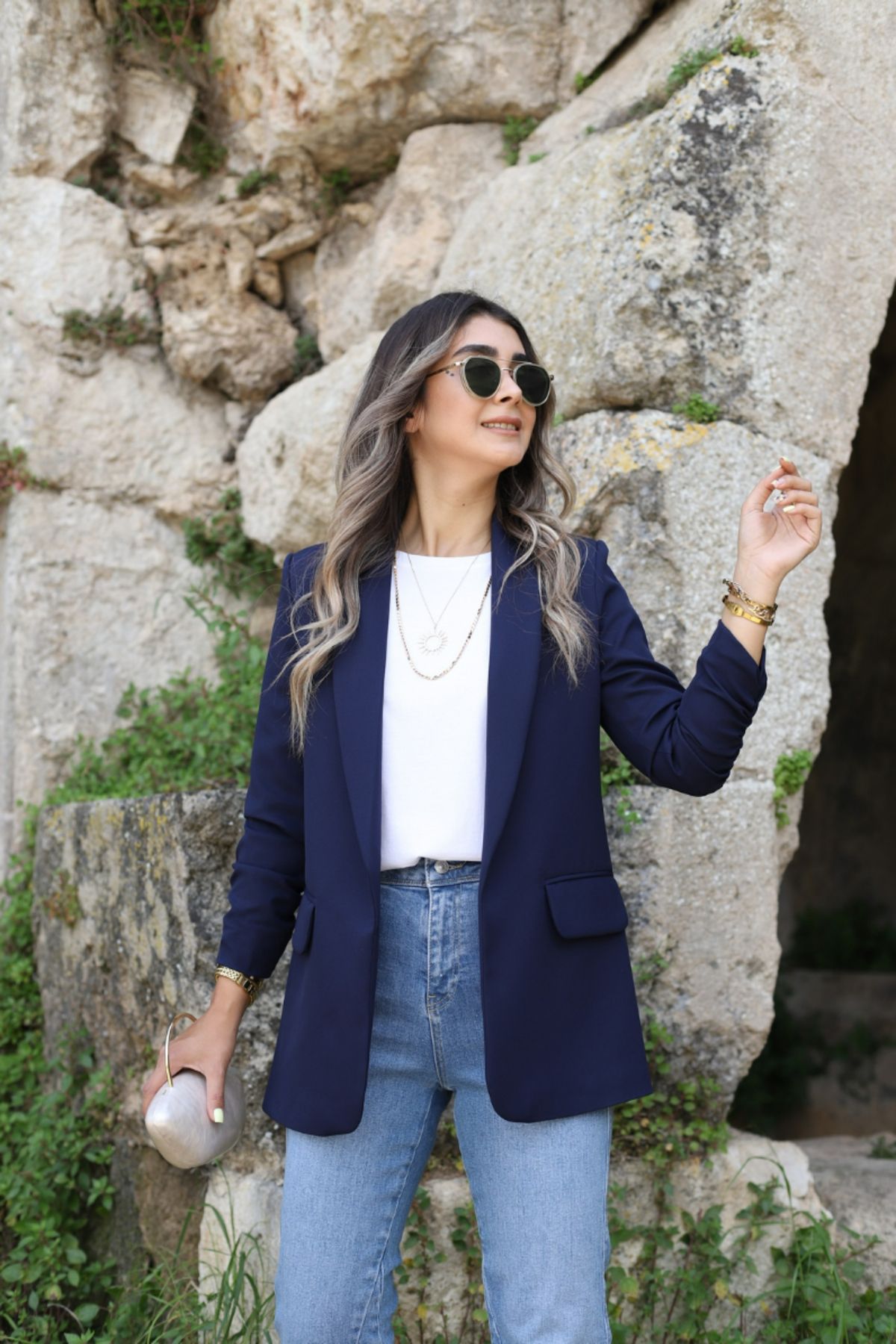 Lacivert Kol Büzgü Detay Blazer Lacivert Kol Büzgü Detay Blazer
